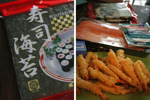 seaweed salmon shrimp for sushi
