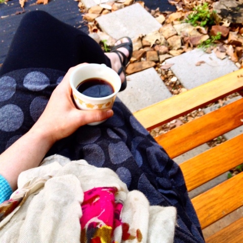 My morning coffee on the porch swing