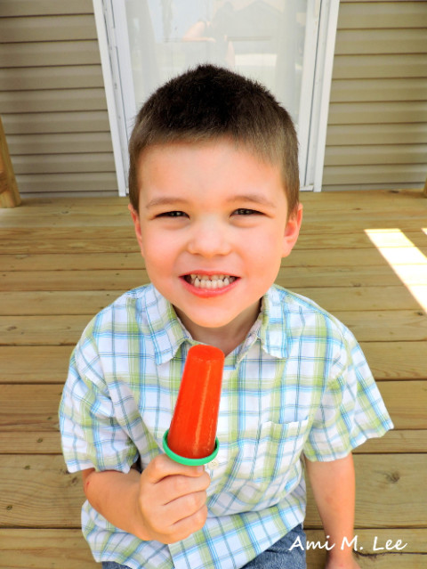 Boy with Homemade Juice Popsicle