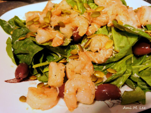 Grilled Shrimp on a Baby Spinach Salad
