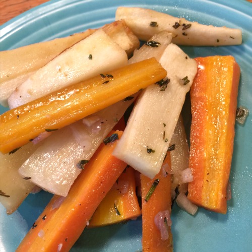 roasted carrots and parnsnips with herb butter from talya boerner