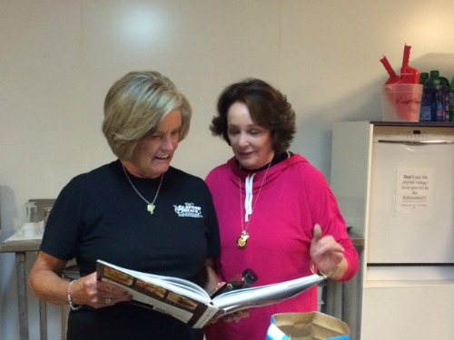 sister schubert and debbie arnold check out the recipe for rum glaze